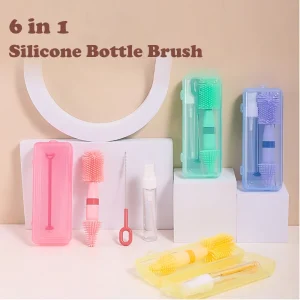 Random 6 in 1 Baby Bottle Brush Set Multifunctional Wash Cup Lid Groove Straw Cleaning