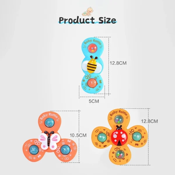 3Pcs Set Cartoon Finger Spinning Baby Spinner Bath Toys Wall Suction