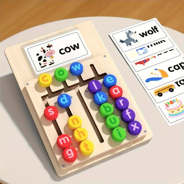 Educational Letter Matching Spelling Board Toy with 12 Double-Sided Learning Cards for Kids Early Education