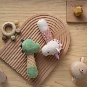 Soft Plush Baby Animal Hand Rattle Toy Educational Sensory Toy for Infants Toddlers Dino & Unicorn Design