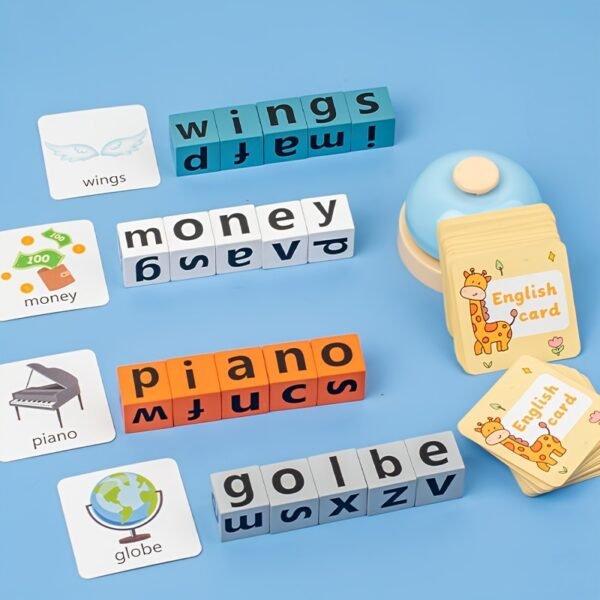 Wooden Blocks Spelling Game Educational Letter Matching Toy for Kids Early Learning & Vocabulary Development