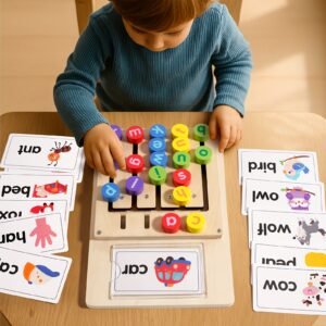 Educational Letter Matching Spelling Board Toy with 12 Double-Sided Learning Cards for Kids Early Education