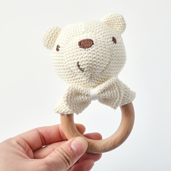 a1de59b5-734f-4ca6-96d6-7f89604b4dd4.jpg Beige Crochet Elephant Baby Rattle Teething Toy Soft Handheld Bow Tie Bear Sensory Learning Toy