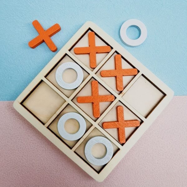 Wooden Double Player XO Tic-Tac-Toe Interactive Desktop Puzzle Game for Logical Thinking & Family Fun