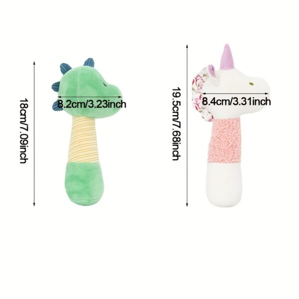 b7235a09-b0e7-49ac-b1b0-f86a64d2ac40.jpg Soft Plush Baby Animal Hand Rattle Toy Educational Sensory Toy for Infants Toddlers Dino & Unicorn Design