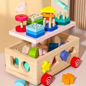 12-Hole Colorful Column Push Cart Puzzle Educational Toy for Kids Fine Motor & Early Learning Development