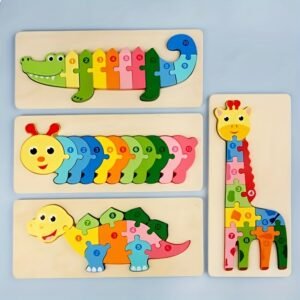 Colorful Wooden Animal Puzzle Educational Learning Toy with Multi-Color Pieces for Kids