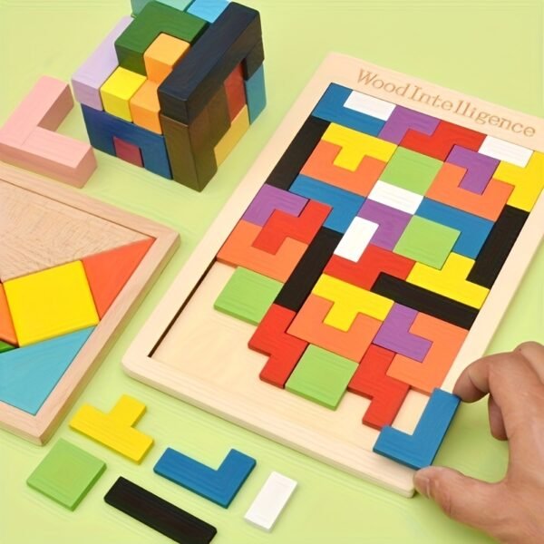 Colorful 3D Wooden Blocks Puzzle Brain Teaser Educational Toy for Kids Creative Learning Play